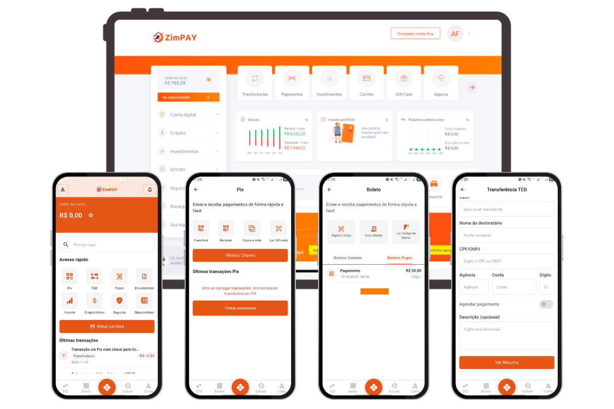 Dashboard ZIMPAY — visão geral